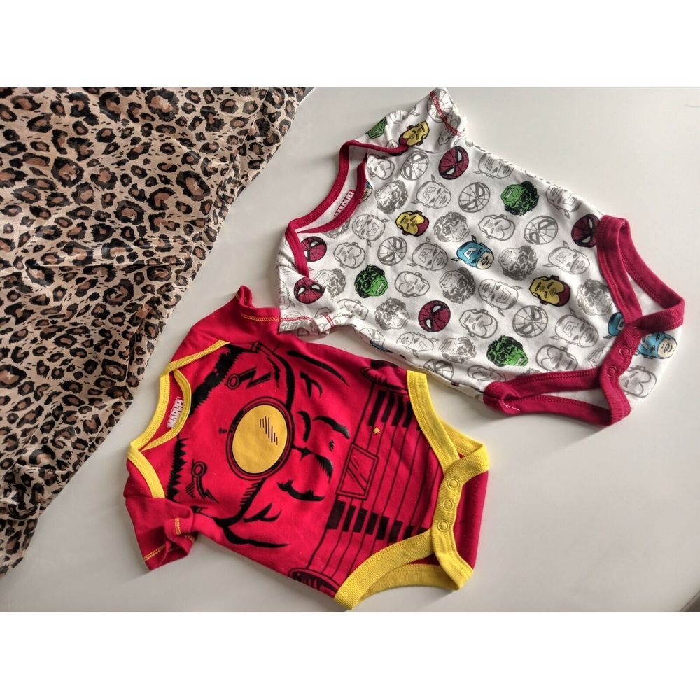 Two Marvel One Piece With Clips 0/3 Months, Clean‎ Ironman